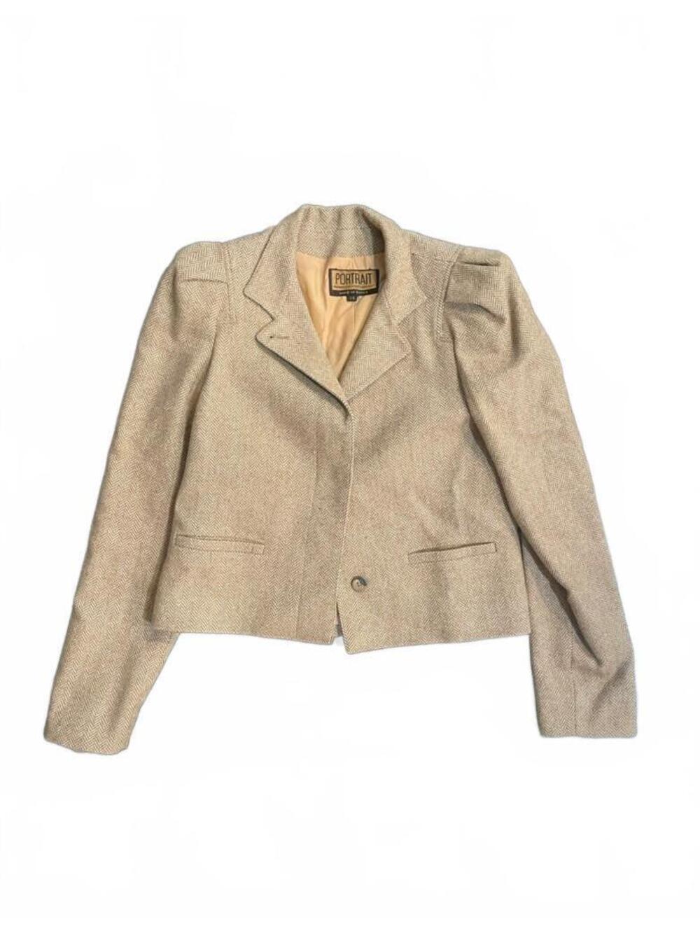 Vintage Portrait Herringbone Cropped Blazer Jacket 7/8